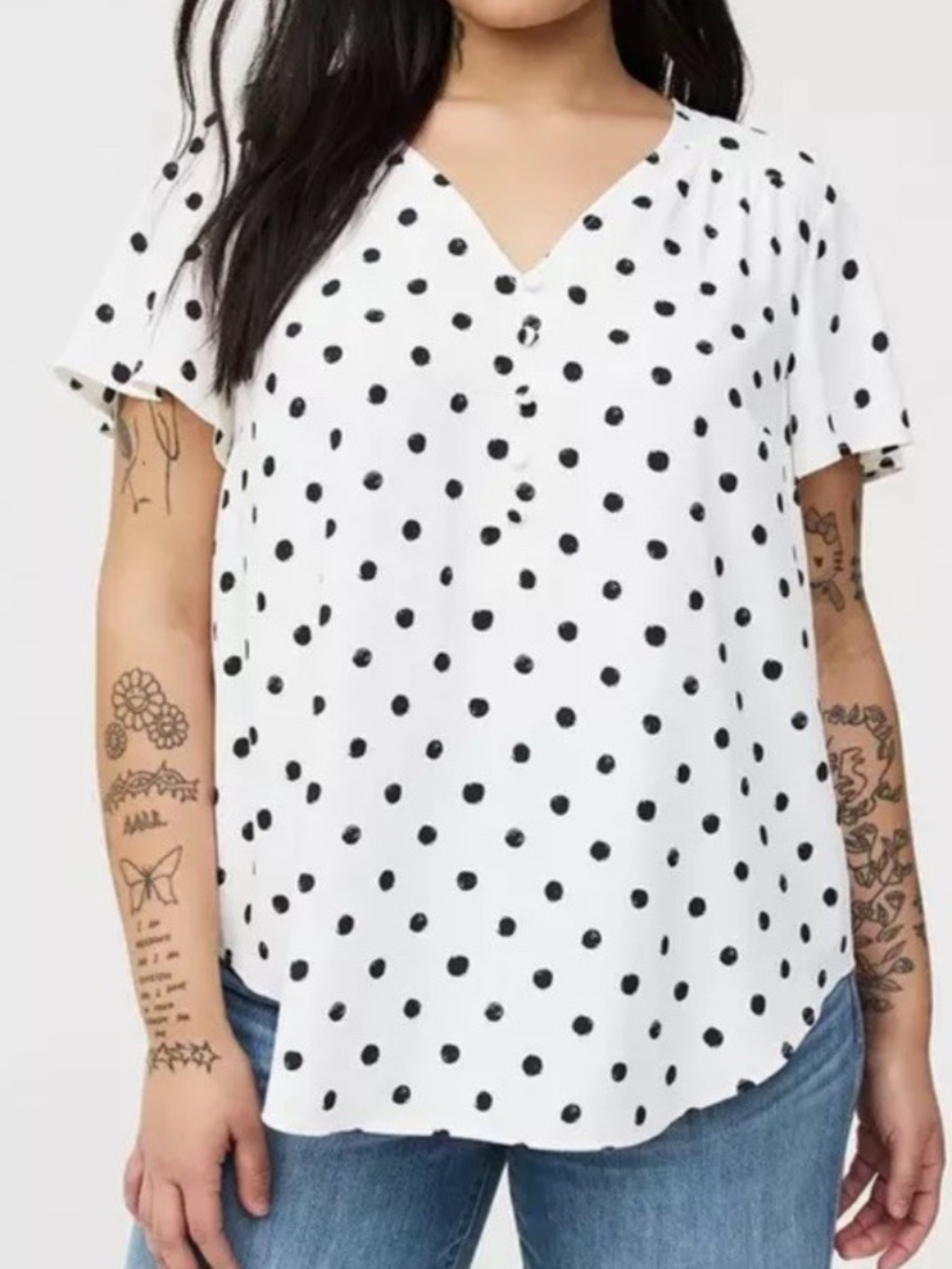 Torrid Harper Georgette Pullover Flutter Sleeve Scribble Dot Blouse 3X